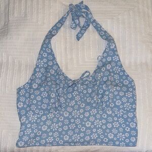 Hollister Blue Floral Halter Crop Top